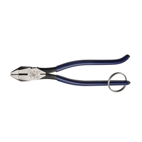 Klein Tools D201-7CSTT Slim Ironworker Pliers with Heavy Duty Knurled Jaws, Induction Hardened Knives, and a Split Tether Ring, Blue, 9-Inch Slim, Square Nose