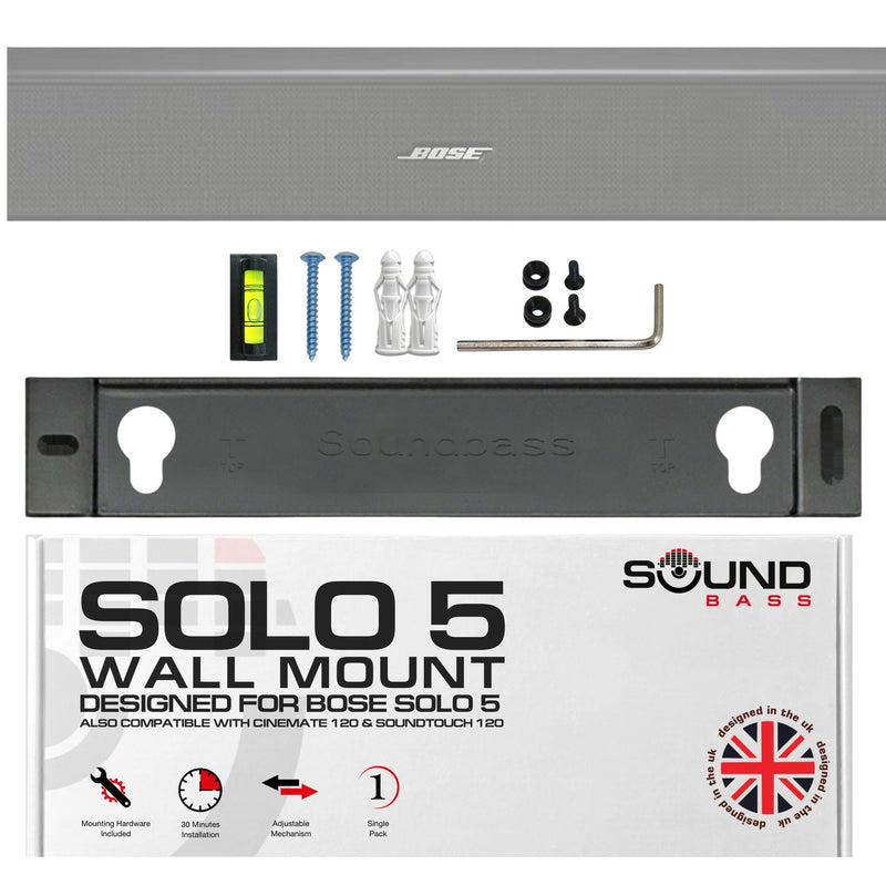 Sound Bass Solo 5 Wall Mount Bracket for Bose Solo 5 Sound Bar, Complete Kit with All Mounting Hardware, Compatible with Series II Soundbar, Designed in The UK by Soundbass