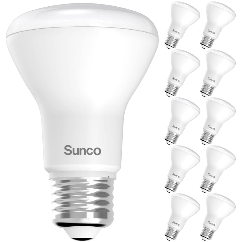 Sunco 10 Pack BR20 LED Bulb Dimmable, Small Recessed Lighting Bulbs, R20 Mini Flood Light Indoor, 550 LM, 7W (50W Equivalent), 2700K Soft White, E26 Base, Can Light for Home, Kitchen, Bedroom UL 10 Count (Pack of 1) White 27k