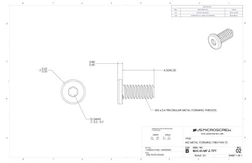 M2 X 4.5mm Metal Forming Screw Zinc Plated Steel Thin Pan Head 6-Lobe Drive (100 Pcs) - M20-45-MF-Z-TPT