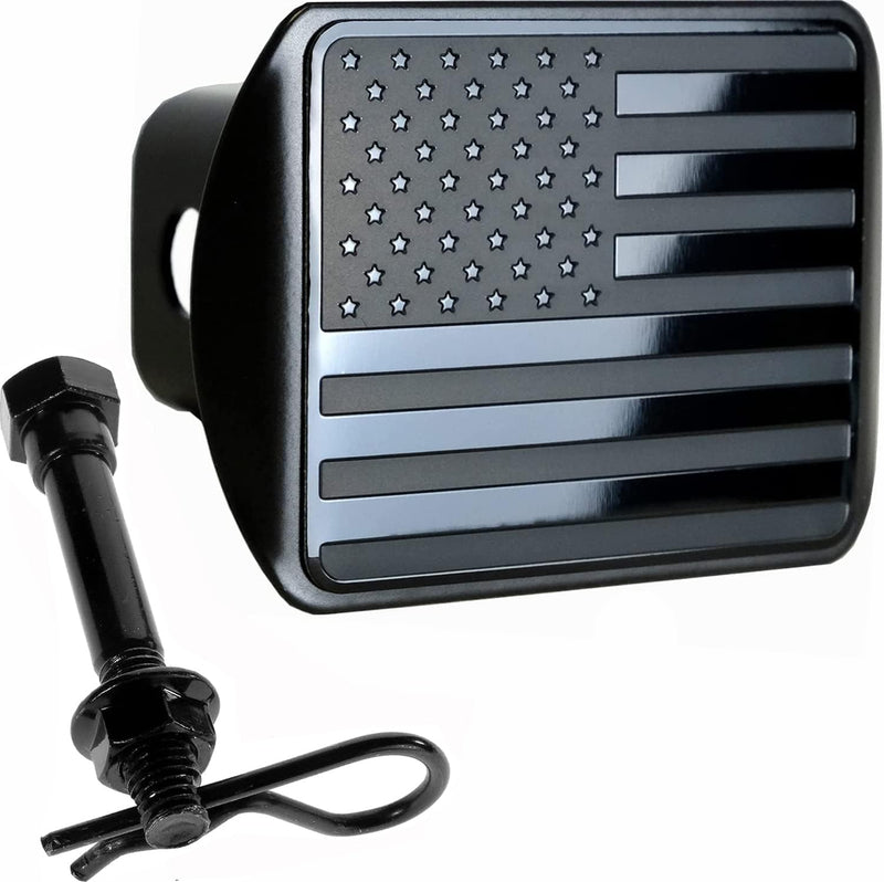 eVerHITCH USA Stainless Steel Flag Emblem Metal Hitch Cover with Pin Bolt (Fits 2" Receivers, Black) Fits 2" Receivers