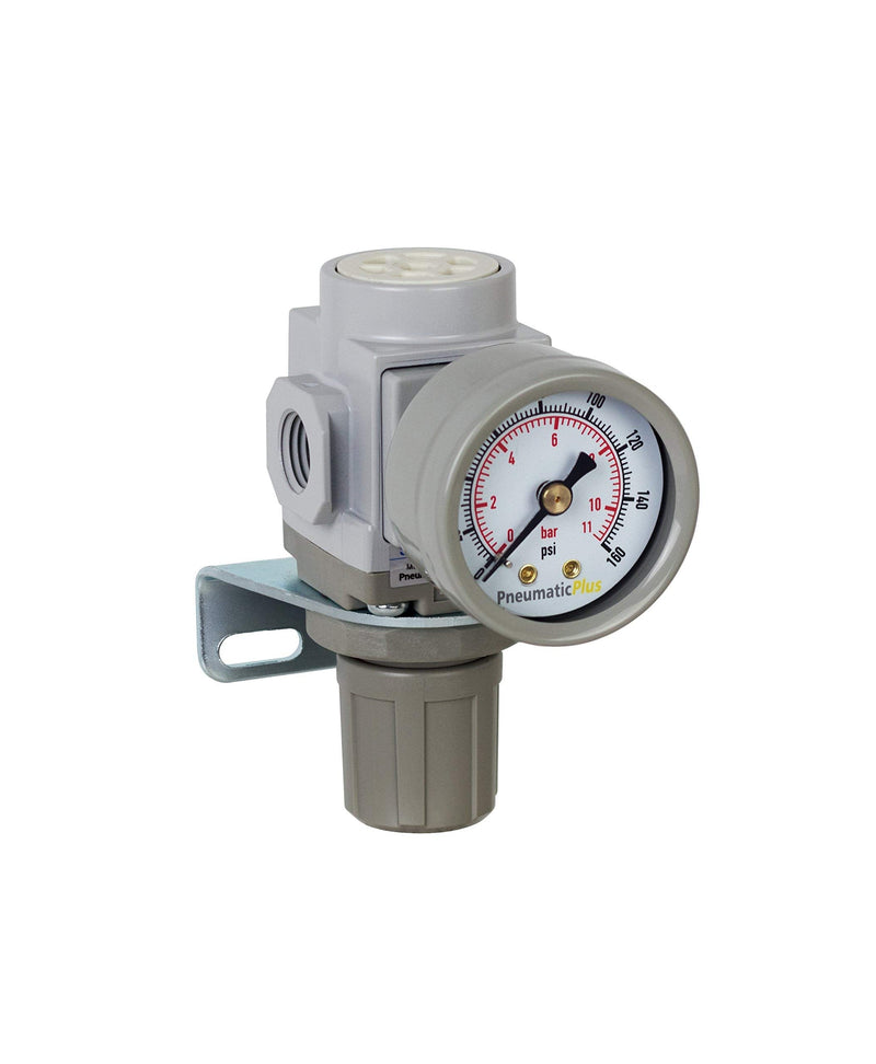 PneumaticPlus SAR200-N02BG Miniature Compressed Air Pressure Regulator 1/4" NPT - Bracket, Gauge