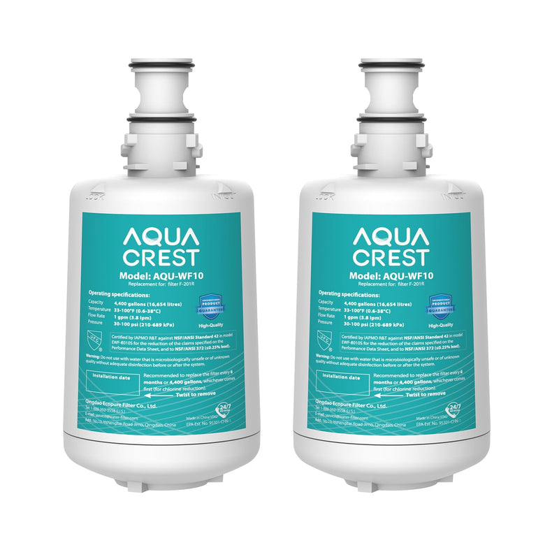AQUA CREST F-201R Water Filter Cartridge, Replacement for Advanced InSinkErator® F-201R, HF05-MS, HC151-S, NSF/ANSI 42 Certified, 4400 Gallons, 2 Pack, Model No.AQU-WF10