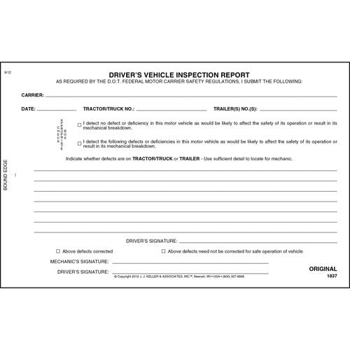 J. J. Keller Simplified Driver's Vehicle Inspection Report 5-pk.