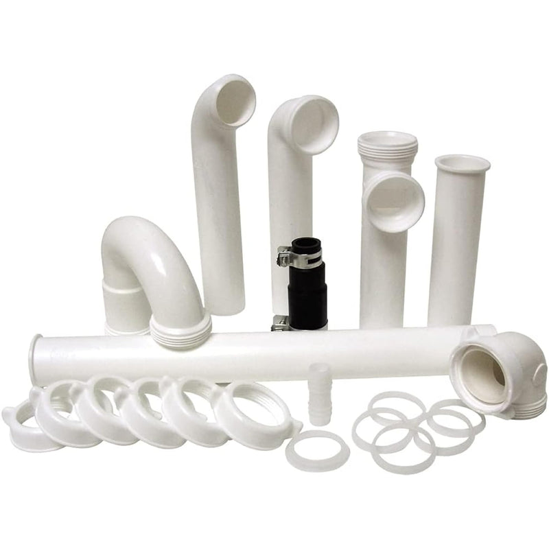 PlumbCraft 1.5-in. OD White Complete Garbage Disposal Installation Kit 7027450, Sink Drain Pipes and Fittings for Setting Up a Garbage Disposal Tool, Kitchen Sink Drain Kit for DIY and Professionals