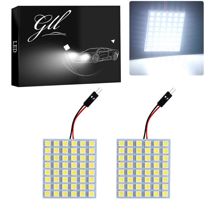 GLL Super White Energy-saving 5050 48-SMD LED Panel Dome Light Auto Car Interior Reading Plate Light Roof Ceiling Interior Wired Lamp+T10 BA9S Festoon Adapter-2pcs 2