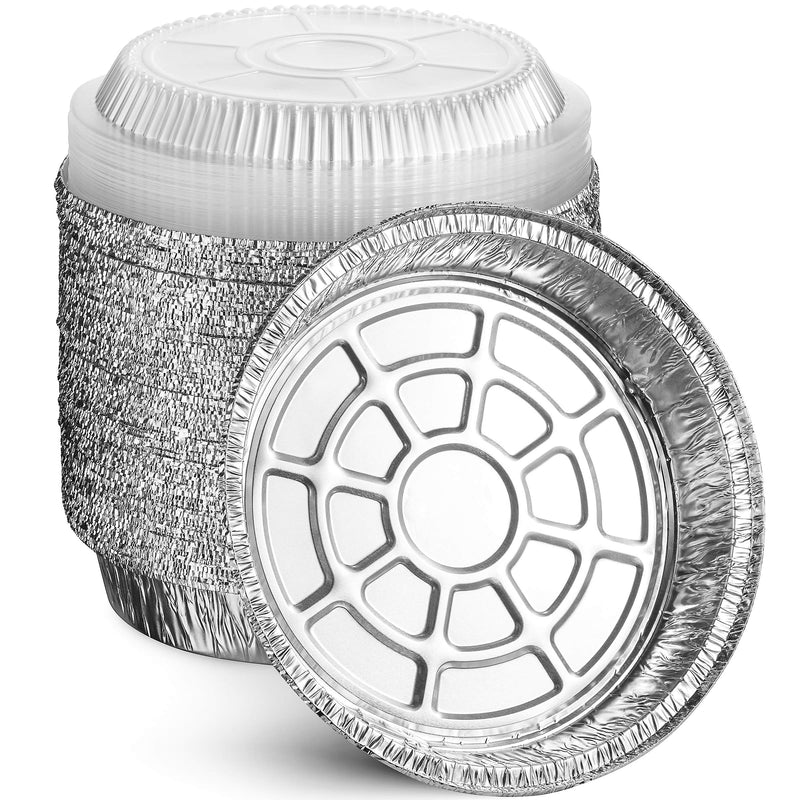 MontoPack 9” Round Aluminum Foil Pans with Clear Lids | Disposable Containers with Straight Walls for Storing, Baking, Meal Prep & Reheating | Freezer & Oven Safe, Recyclable | 40 Pack of Tins 9” Round 40 Pack