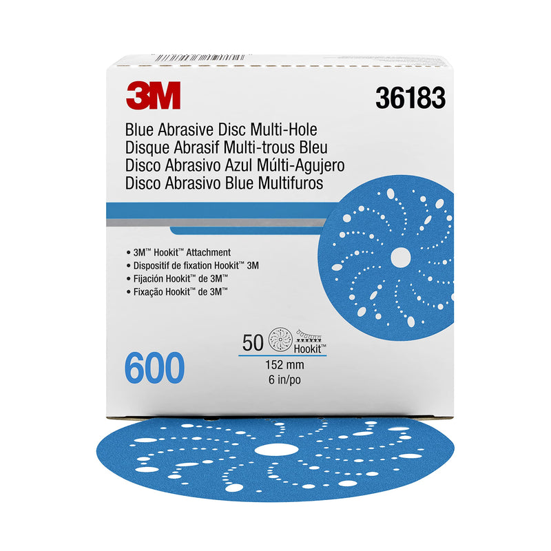 3M Hookit Blue Abrasive Discs 36183, Multi-Hole, Blend Preparation, Paint Preparation, 6 in, 600 Grade, 50 Discs/Carton Multi-Hole Disc 6 in diameter 600+ Grit