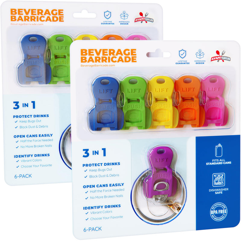 Complete Cover Easy Tab Opener New and Improved 12PK Beverage Barricade 2.0 by Avant Grub. Colorful Drink Can Protector Cap for Soda, Beer, Coke Shields From Bugs, Bees, Dust at the Party, BBQ, Beach 12 Pack