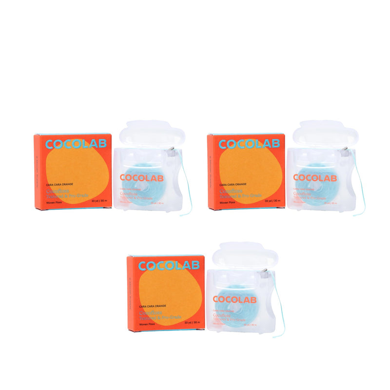 Cocofloss Expanding Woven Dental Floss by Cocolab, Waxed Tooth Floss for Daily Oral Care, Coconut Oil Infused, Vegan, For Adults and Kids, Orange Scent, 3 Pack
