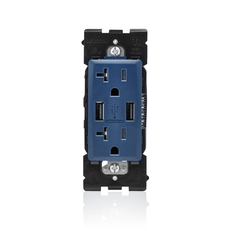 Leviton Renu USB Charger/Tamper-Resistant Duplex Outlet, 20A-125VAC, RUAA2-RN, Rich Navy
