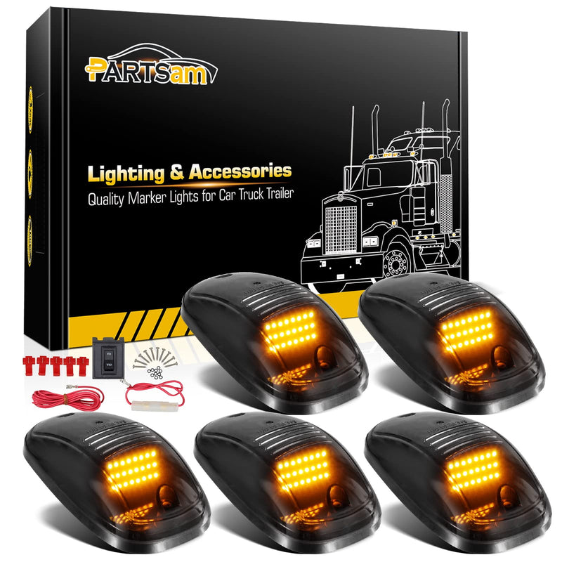 Partsam 5X Amber 24 LED Smoke Cab Roof Running Top Marker Lights 264146BK Assembly Wire Harness Replacement for 1500 2500 3500 4500 5500 2003-2018 Pickup Trucks