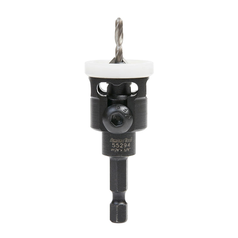 Amana Tool 82 Degree Countersink with Adjustable Low Friction Drill Bit Depth Stop, 55294, 3/8 D x 1/8 Drill Dia x 1/4 Inch Quick Release Hex Shank