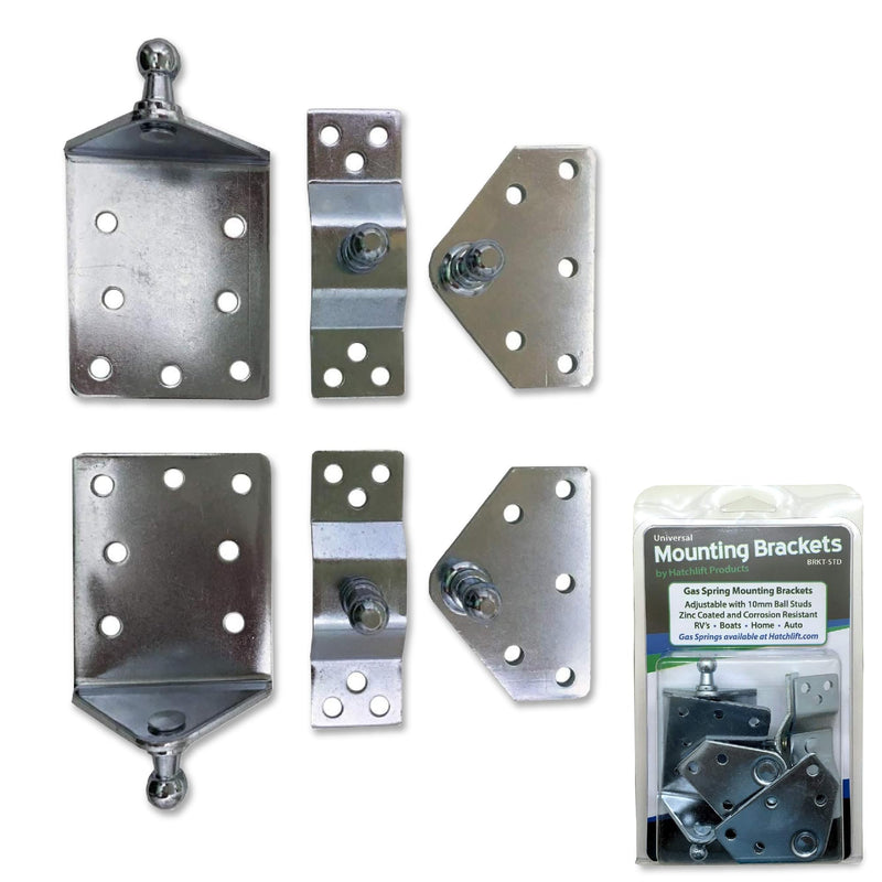 Hatchlift Mounting Brackets - Adjustable Shock Mount Kit with Ball Studs, Nyloc Nuts, Zinc-Coated Steel for RVs, Marine, Truck Toppers, Cabinets, Gas Struts, Automotive Use - 10mm, Standard
