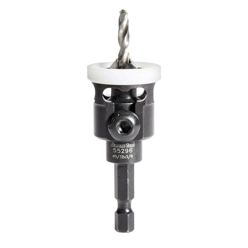 Amana Tool 82 Degree Countersink with Adjustable Low Friction Drill Bit Depth Stop, 55296, 3/8 D x 5/32 Drill D x 1/4 Inch Quick Release Hex Shank