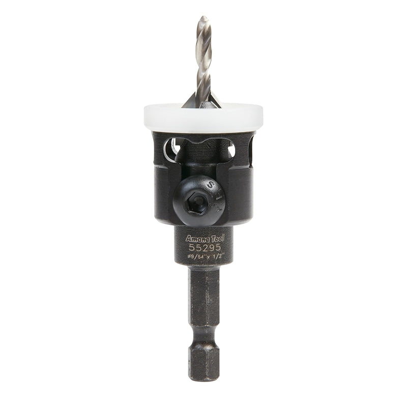 Amana Tool 82 Degree Countersink with Adjustable Low Friction Drill Bit Depth Stop, 55295, 1/2 D x 9/64 Drill D x 1/4 Inch Quick Release Hex Shank