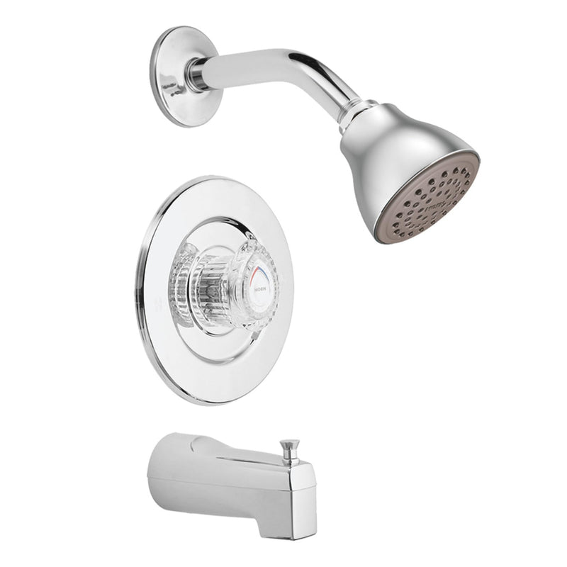 Moen Chrome Chateau Tub and Eco-Performance Shower Trim Featuring Showerhead, Shower Knob, and Tub Spout, Valve Required, T471EP (Pack of 1)