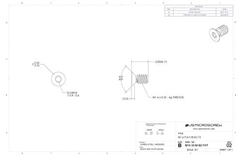 M1.6-0.35 X 3mm Machine Screw Black Zinc Plated Steel Flat Head 6-Lobe Drive (100 Pcs) - M16-30-M-BZ-FHT