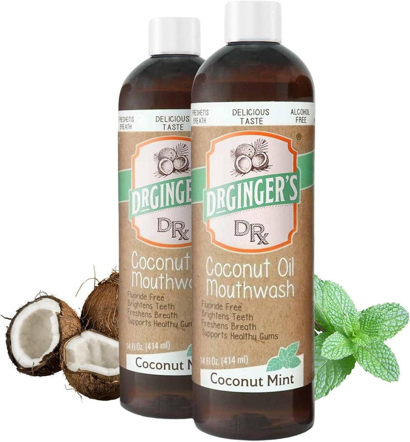 Dr. Ginger's Coconut Oil Mouthwash, Fluoride Free, Alcohol Free & Dye Free, Coconut Mint, Organic Coconut Oil + Xylitol + Aloe, Freshens Breath in 2 Minutes, 14 fl oz, 2 Pack 14 FL Oz (Pack of 2)