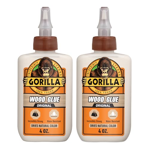 Gorilla Wood Glue, Water Resistant, Natural Color, 4 oz Bottle, 2-Pack Original