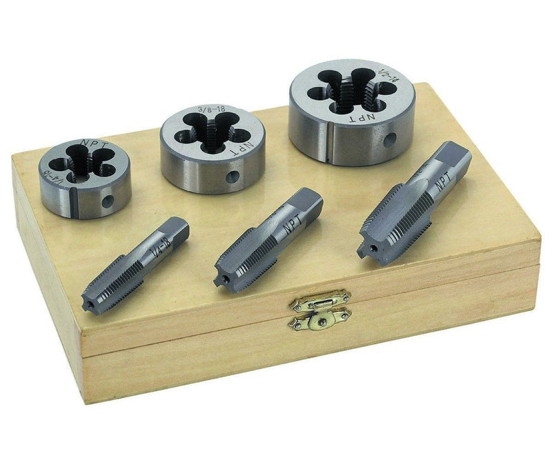 1 Set of 6 Piece Pipe Tap & Die - 1/4" 3/8" 1/2" STEEL TAP & DIE TOOL THREADER THREAD KIT PIPE THREADING