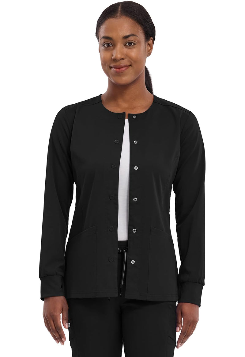 Healing Hands Women's Snap Front Scrub Jacket Daisy 2-Way Stretch Uniform 5063 Large Black