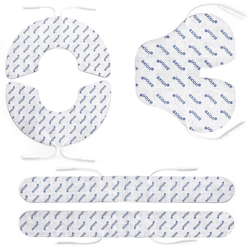Axion Adhesive Electrode Set Ideal Shape for TENS Therapy on The Neck, Back and Shoulders with 5 Electrode Pads | Reusable Self-Adhesive Electrodes for TENS Units 06) 5pcs 4x7 & 4x5 & 13x1.8 in