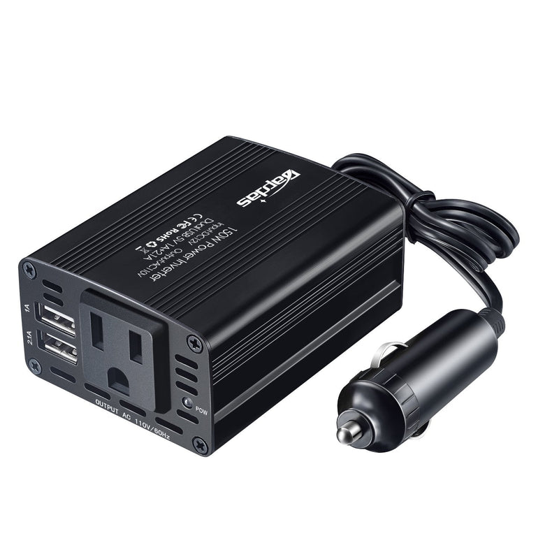 150W Car Power Inverter DC 12V to 110V AC Car Adapter for Plug Outlet with 3.1A Dual USB Car Charger for Laptop Computer-Black Version 1.0