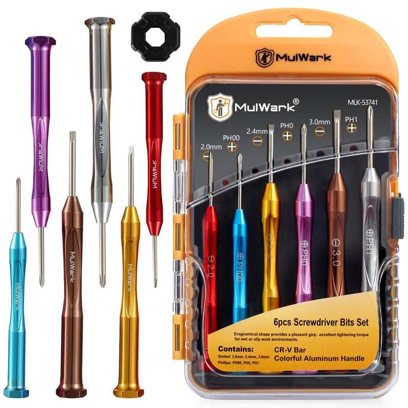 MULWARK Small Screwdriver Set, 6pcs Magnetic Mini Screwdriver Set, Micro Precision Flathead and Phillips Glasses Screwdriver with Case for Eyeglasses, Watches, Electronics, Phone And Computer 6PC Screwdriver Set