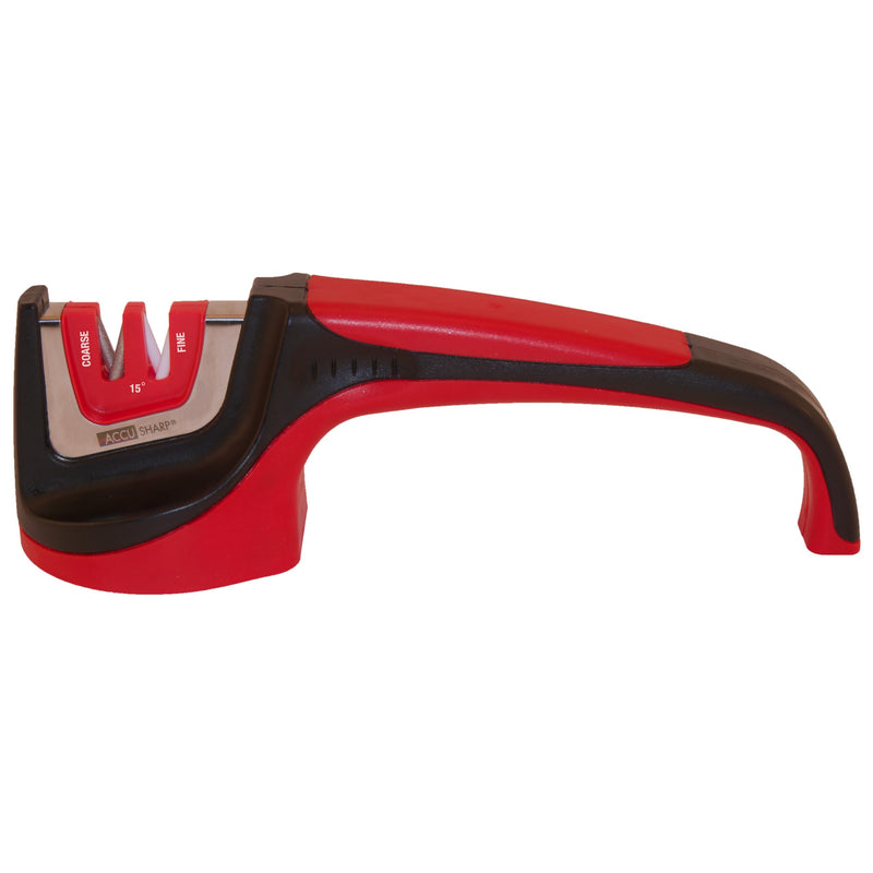 AccuSharp Gourmet 15º Pull-Through Knife Sharpener, Helps Repair, Restore, Polish & Hone Blades, 2 V-Notched Sharpening Slots for Straight & Serrated Gourmet Knives Red