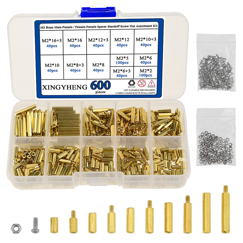 600pcs M2 Brass & Stainless Steel Standoffs, Screws & Nuts Assortment Kit for Electronics Projects