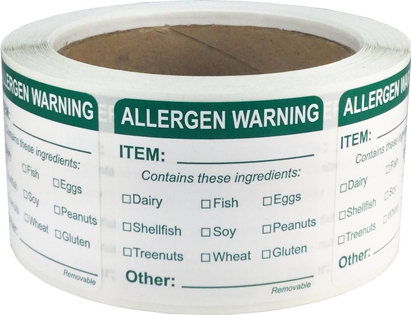 Removable Allergen Warning Labels, 2 Inch Square Food Rotation Stickers, 500 Total Adhesive Labels on a Roll for Kitchen Safety, Storage, and Food Prep – Made in the USA
