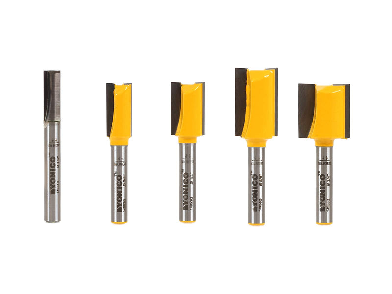 YONICO Router Bits Set Straight 5 Bit 1/4-Inch Shank 14522q 5 Bit Set - 1/4" Shank