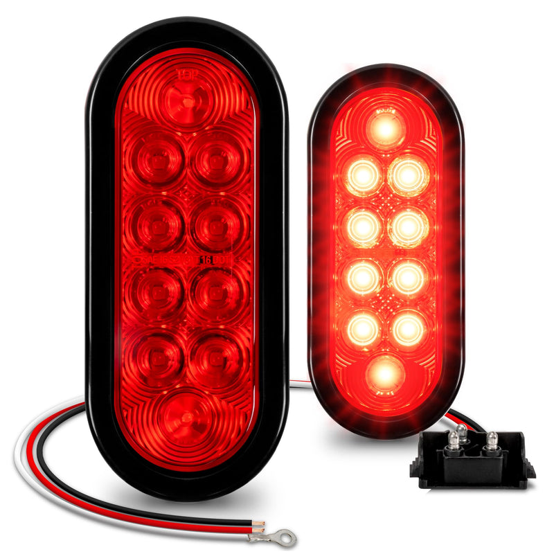 TRUE MODS 2pc 6" Red Oval LED Trailer Tail Light Kit [DOT FMVSS 108] [SAE S2TSI6P2] [Grommet & Plug] [IP67 Waterproof] [Stop Turn Tail] Trailer Brake Lights for Boat Trailer RV Trucks 2 Pack