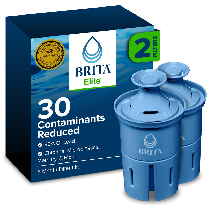 Brita Elite Water Filter Replacements for Pitchers and Dispensers, BPA-Free, Reduces 99% of Lead, Lasts Six Months or 120 Gallons, Includes 2 Pitcher Replacement Filters 2 Count