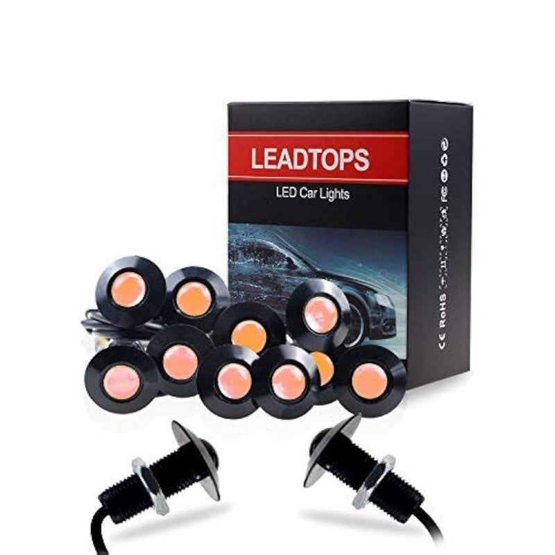 LEADTOPS Eagle Eye LED Lights, 10-pack DIY 12V Ultra thin 23mm Eagle Eye Bulb Fog Tail DRL Daytime Running Lights Yellow Kit for Car Motorcycle (Yellow, Black) Yellow light
