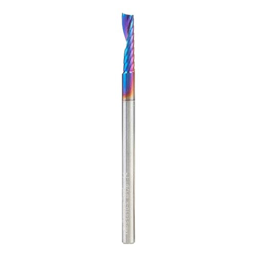 Amana Tool Spektra Coated Solid Carbide CNC Spiral Single O-Flute Router Bit, 51410-K, 1/8 D x 1/2 CH x 1/8 SHK x 2 Inch L Up-Cut with Mirror Finish 1/8" x 1/2"