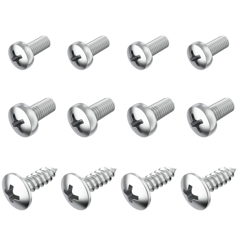Stainless Steel License Plate Screws for License Plates, Frames, Covers - Rust Proof Licence Plate Screw Set for Front/Rear - Compatible with Mercedes Benz (Pack of 12) Standard Length Silver