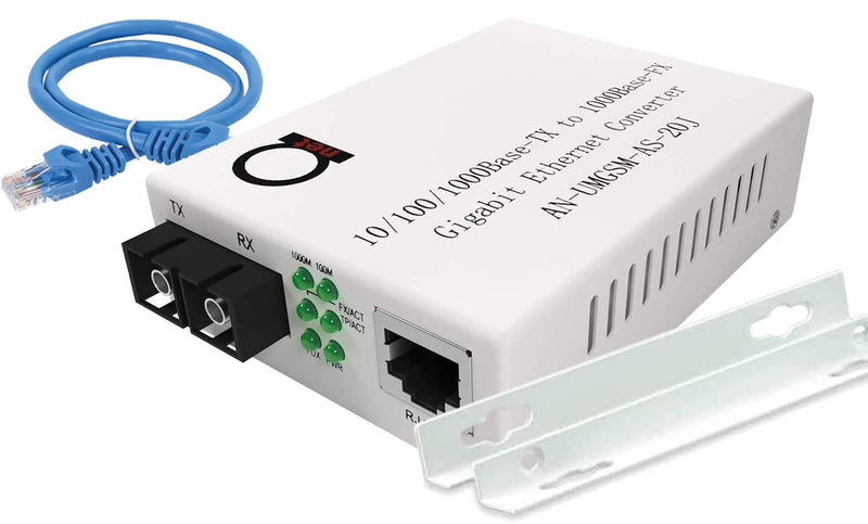 Single Mode Gigabit Fiber Media Converter - Built-In Fiber Module 20 km (12.42 miles) SC – to UTP Cat5e Cat6 10/100/1000 RJ-45 – Auto Sensing Gigabit or Fast Ethernet Speed - Jumbo Frame - LLF Support