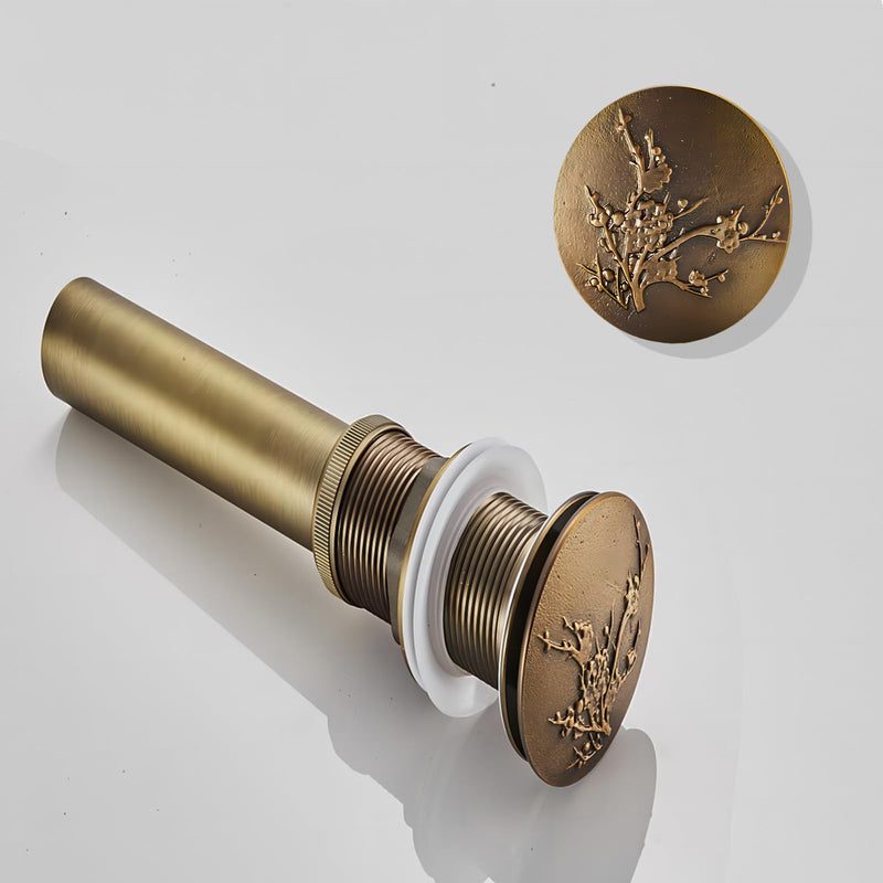 Engraved Antique Brass Pop Up Bathroom Sink Drain Strainer Stopper no Overflow Hole Kitchen Basin Sink Bottle Trap Drainer