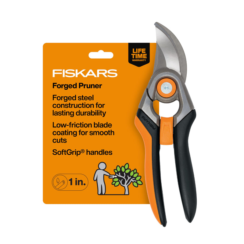 Fiskars Bypass Pruning Shears, 1" Cut Capacity Gardening Scissors, Forged Steel Replaceable Blade, SoftGrip Handle Garden Clippers, Rust Resistant Low Friction Coating for Branches & Stems Forged Pruner