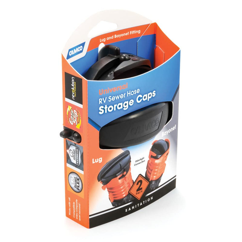 Camco RV Sewer Hose Storage Cap Set - Lug and Bayonet Caps | Allows You to Seal Both Ends of Your Sewer Hose Before Storing | Odor and Leak Proof Connection - 2 Pack (39752) Bayonet (1) + Lug (1) Sewer Cap One Size