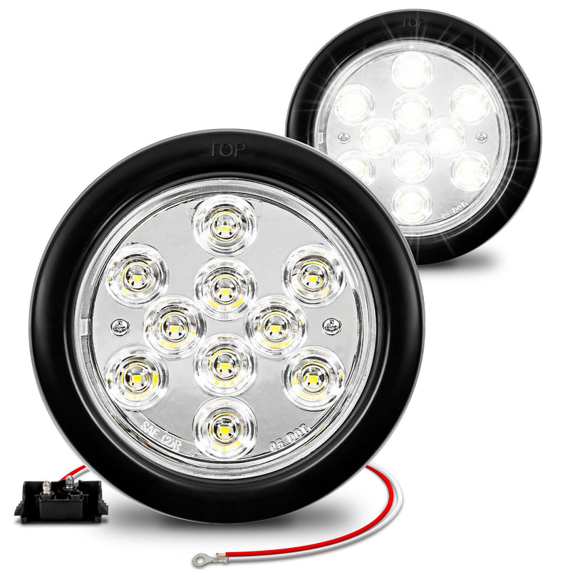 TRUE MODS 2pc 4" Round Clear White LED Trailer Tail Lights [DOT Certified] [Grommet & Plug Included] [IP67 Waterproof] Reverse Back Up Trailer Lights for RV Trucks 2 Pack