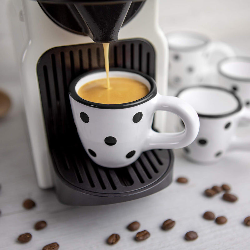 City to Cottage Ceramic Espresso Cups of 4, Small Expresso Shots, Demitasse, Perfect for Espresso Machine, Handcrafted Cups (White and Black Polka dot)