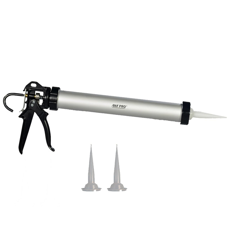 AWF PRO Sausage Caulking Gun, 20 oz Foil Pack and 10 oz Cartridge Convertible, 18:1 Thrust Ratio, Aluminum Barrel, Includes 3 Tips 1