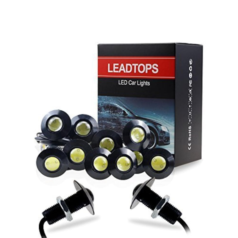 LEADTOPS Eagle Eye LED Lights, 10-pack DIY 12V Ultra thin 23mm Eagle Eye Bulb Fog Tail DRL Daytime Running Lights White Kit for Car Motorcycle (White, Black) White light -B