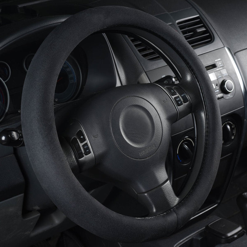 CAR Pass Black Faux Suede 14.5-15 Inch Memory Foam Steering Wheel Covers Breathable Anti-Slip Odorless Steering Wheel Universal Fit for Men Women