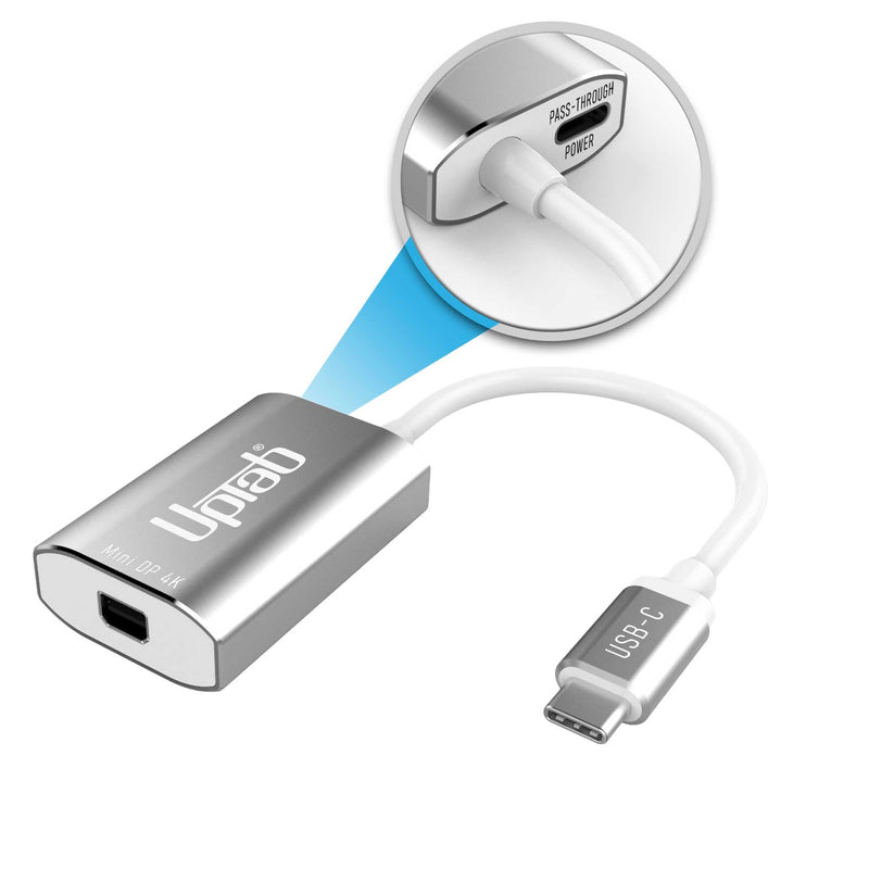 USB C to Mini DisplayPort Adapter UPTab 4K@60Hz USB-C Thunderbolt 3 to MDP Adapter with Power Port for New M4 MacBook Pro/Air, iPad Pro, Mac mini M4, iMac, and More (Silver) Silver