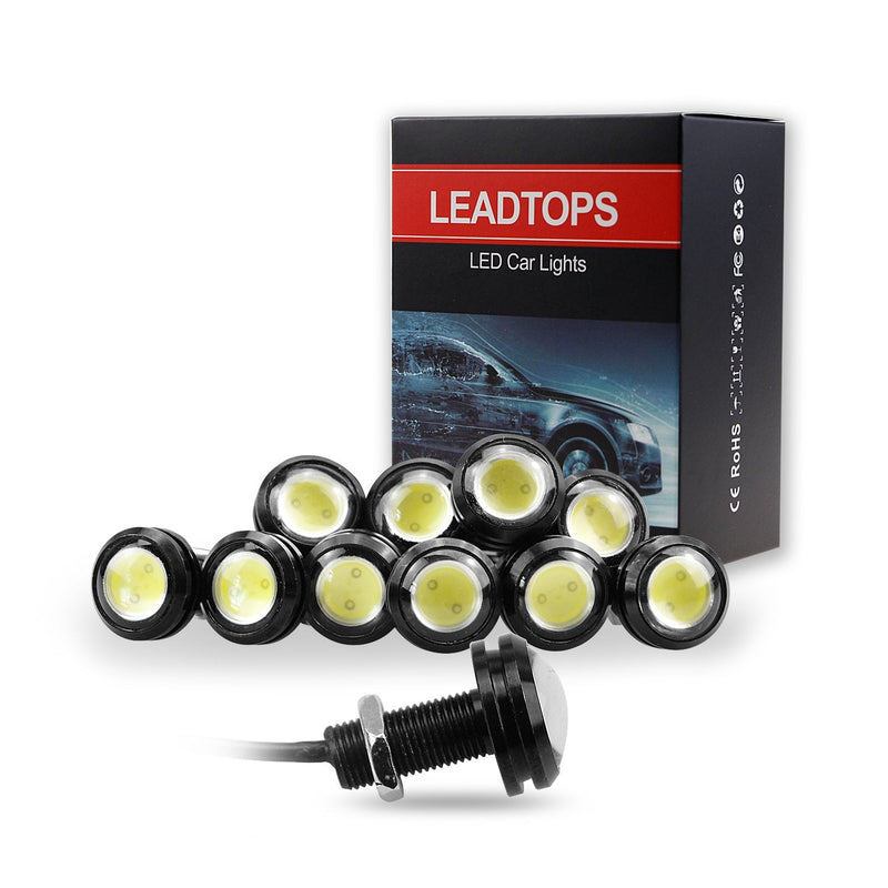 LEADTOPS 10Pcs 18mm 12V Eagle Eye LED Car Fog DRL Daytime Running Light Backup Reverse Tail Rock Lights Small bulb (White, Black Case) White light