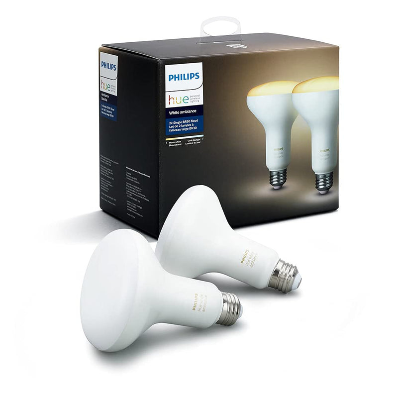 Philips Hue White Ambiance BR30 2-Pack 60W Equivalent Dimmable LED Smart Flood Light (Hue Hub Required, Works with Alexa, Homekit & more), Old Version Classic
